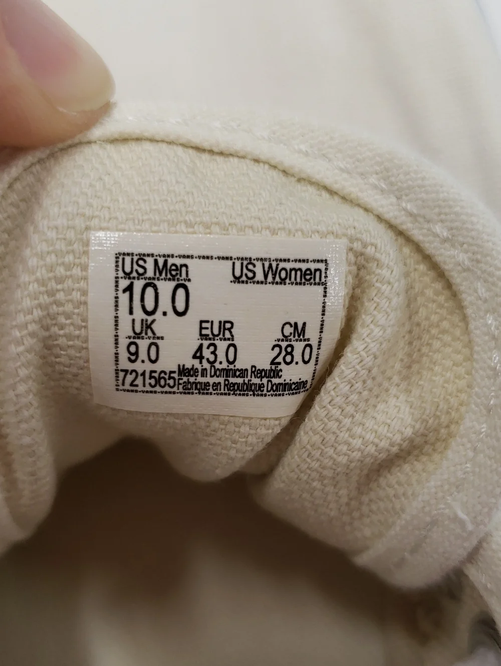 Vans - unisex canvas shoes, size 10 US mens/11.5 US womens, color off-white - Picture 6 of 6
